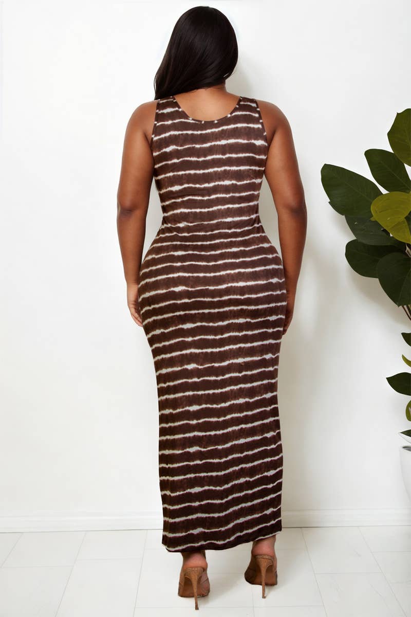 Curvy Tie Dye Printed Tank Bodycon Maxi Dress
