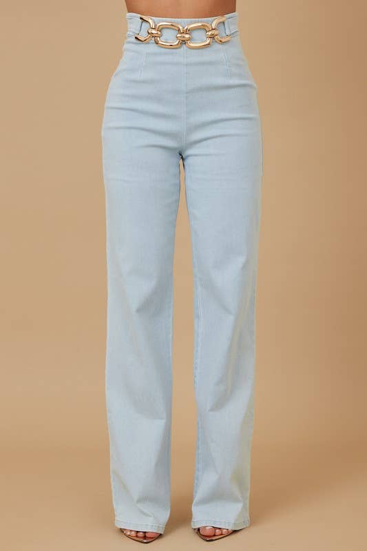 High Waist Washed Denim Pant