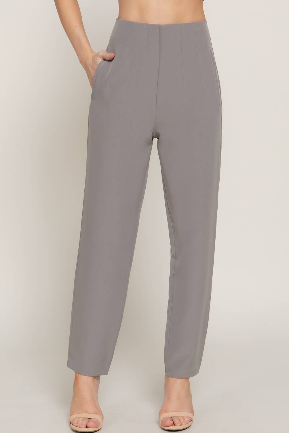 High Waist Pintuck Detail Long Pants