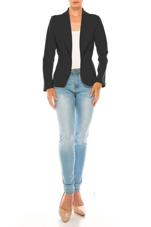 Women’s Solid Open Front Fitted Blazer Jacket – Waist Length