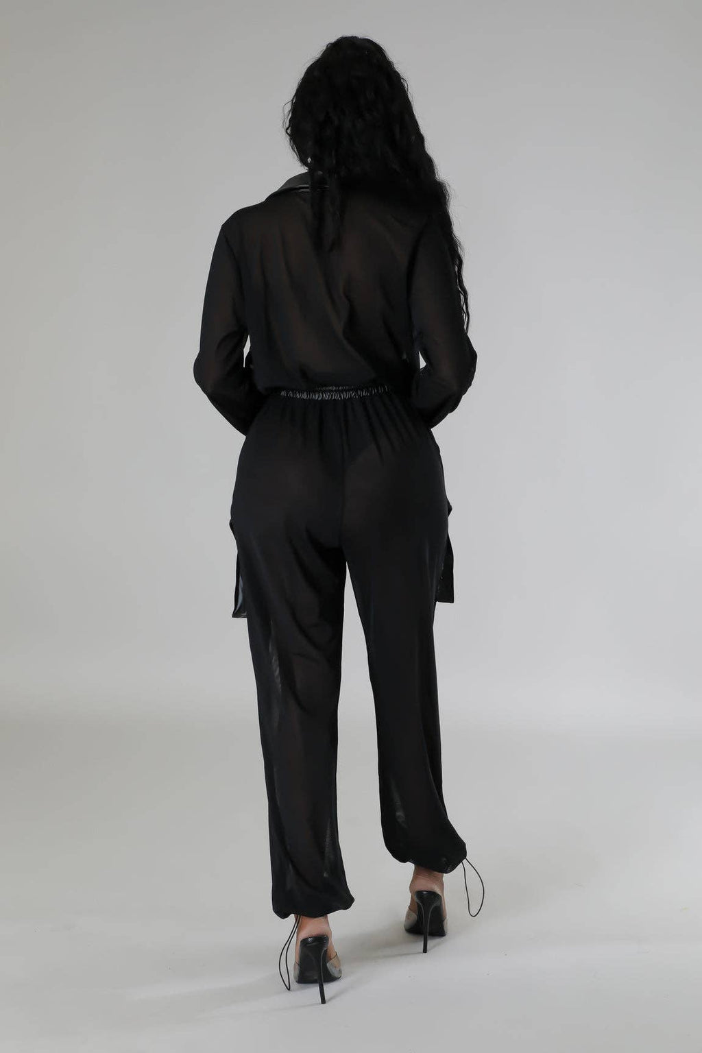 Elastic Waist Mesh Contrast Jumpsuit