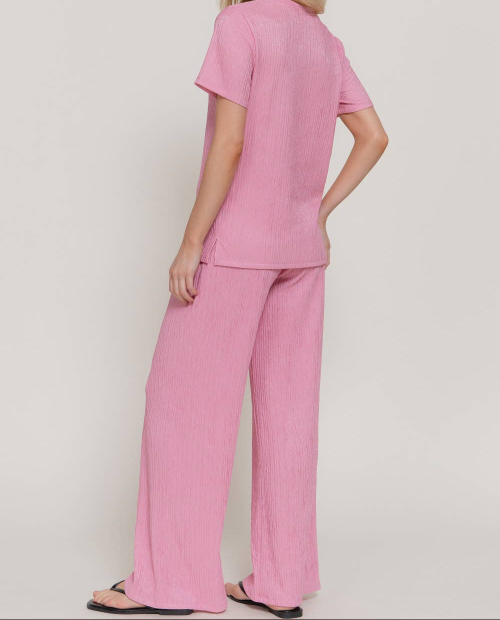 Short Sleeve Top & Wide Knit Pants Set