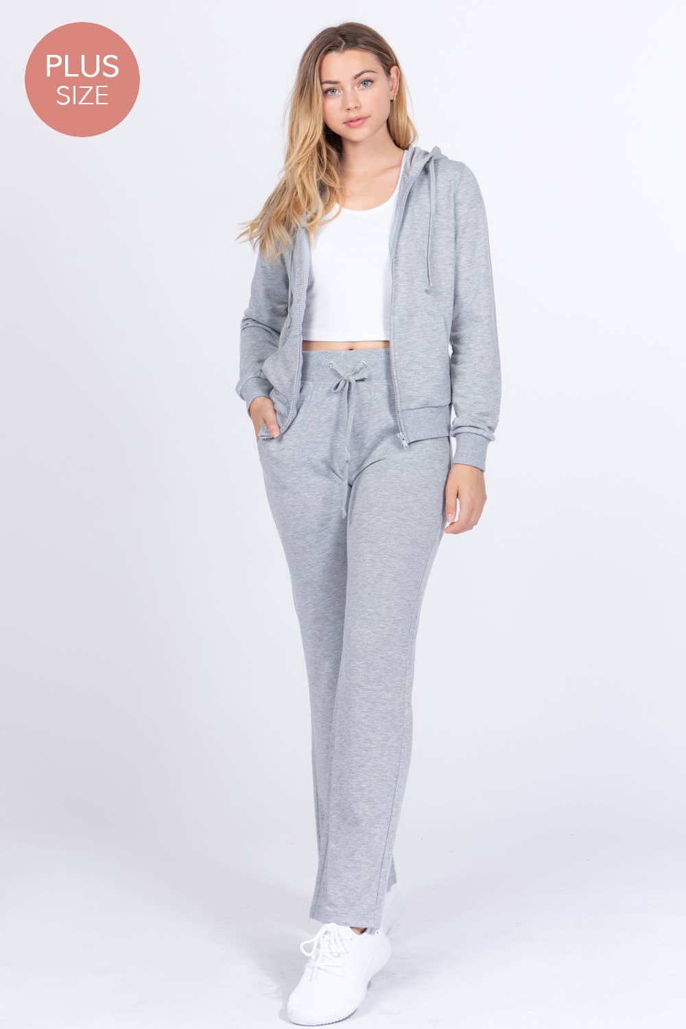 [PLUS SIZE] Long Slv Hoodie Jacket & Pants Sweatsuit Set