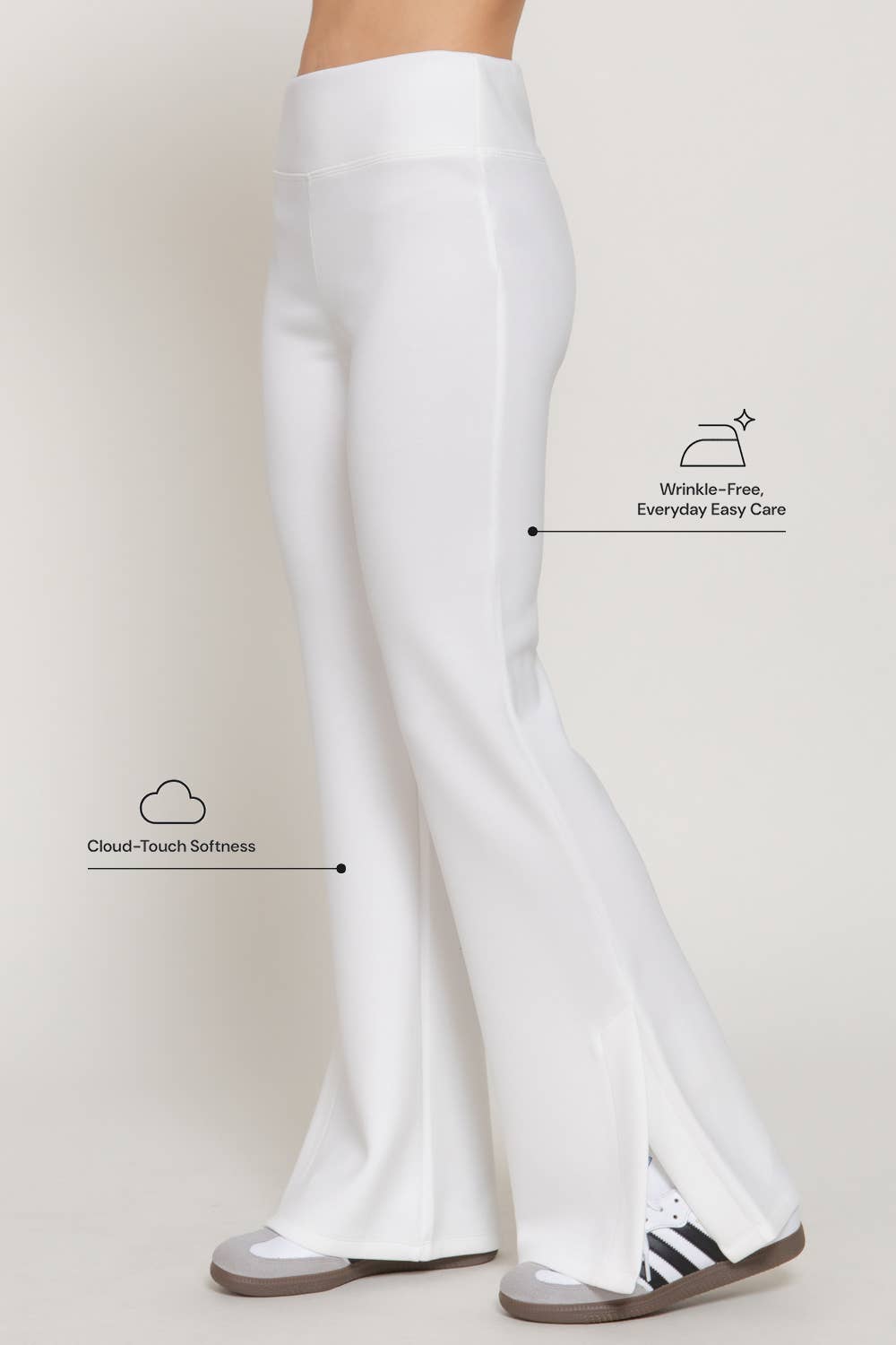 Flare Soft Modal Scuba Pants with Waistband & Bottom Slits