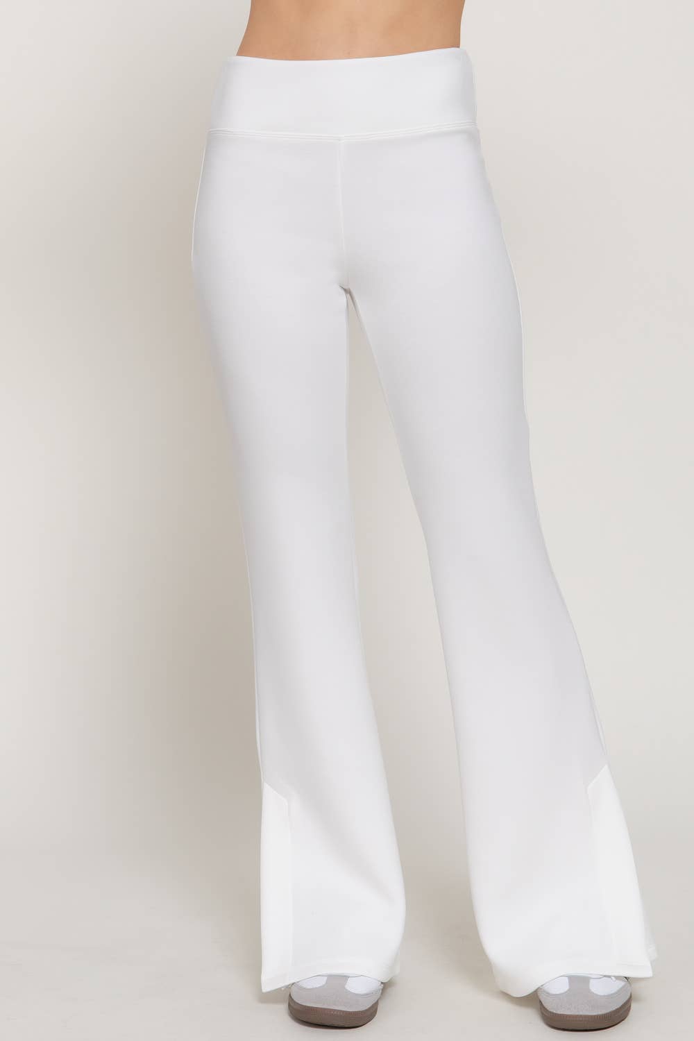 Flare Soft Modal Scuba Pants with Waistband & Bottom Slits