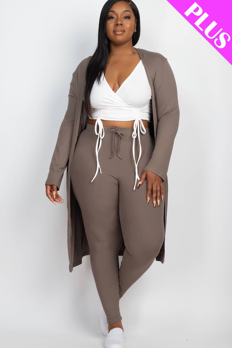 Plus Size Long Sleeve Cardigan & Pants Set