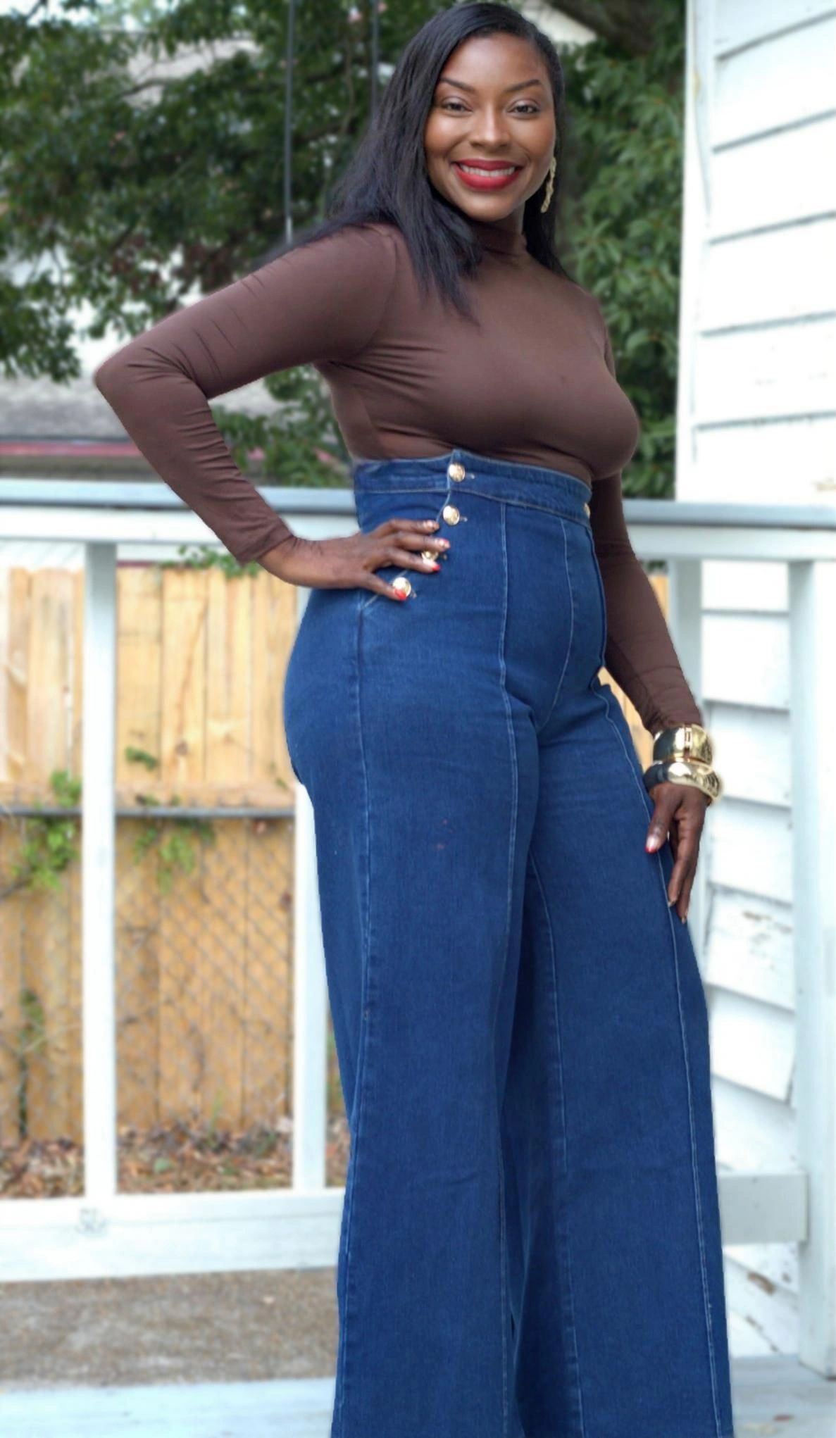 High-Waisted Wide-Leg Denim Pants